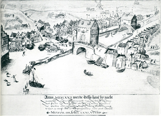 Historisch Delfshaven: Tekening uit 1613 van Willem Luysz van Kittensteyn
